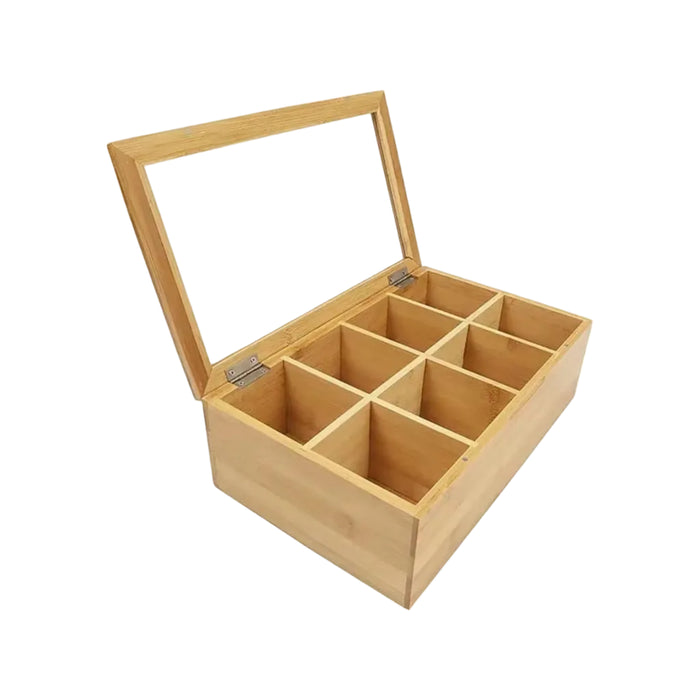 Wooden Brown Color Top Glass Tea Box Bamboo Tea Bag Organizer Storage Box 1kg